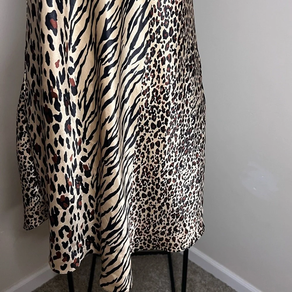 Leopard Zebra Print Silky Midi Slip Dress Women’s Size L